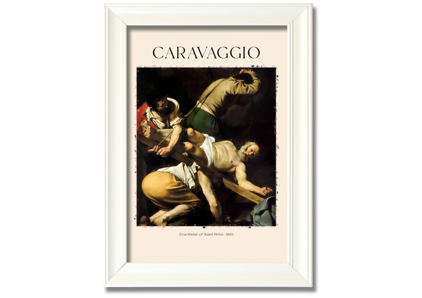 Canvas print of Crucifixion Of Saint Peter by Caravaggio, mounted on a box frame, showcasing vibrant colors and intricate details.